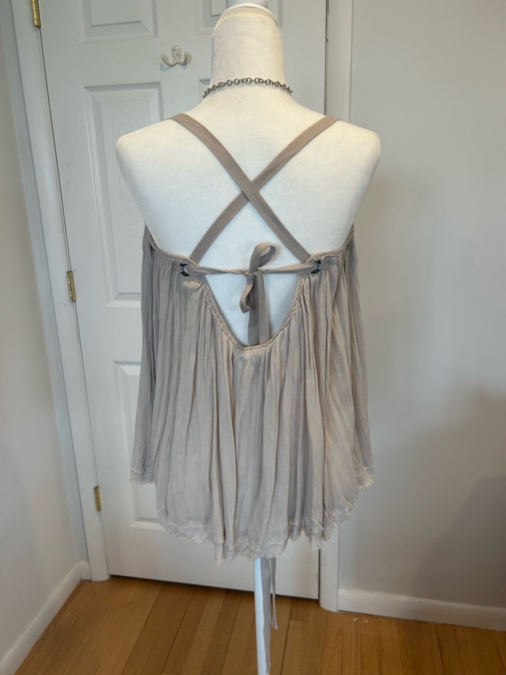Free People Taupe Crinkle Cross-Back top